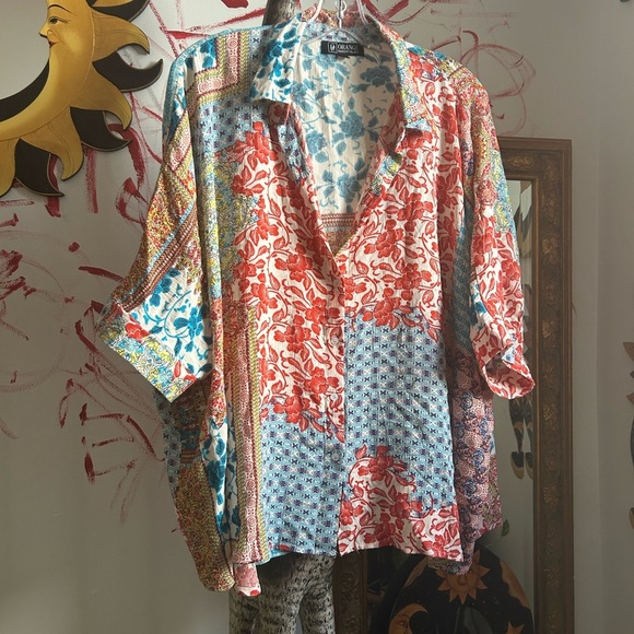 Orange Fashion Village Red and Blue Boho Patchwork Blouse S/M - Picture 3 of 16